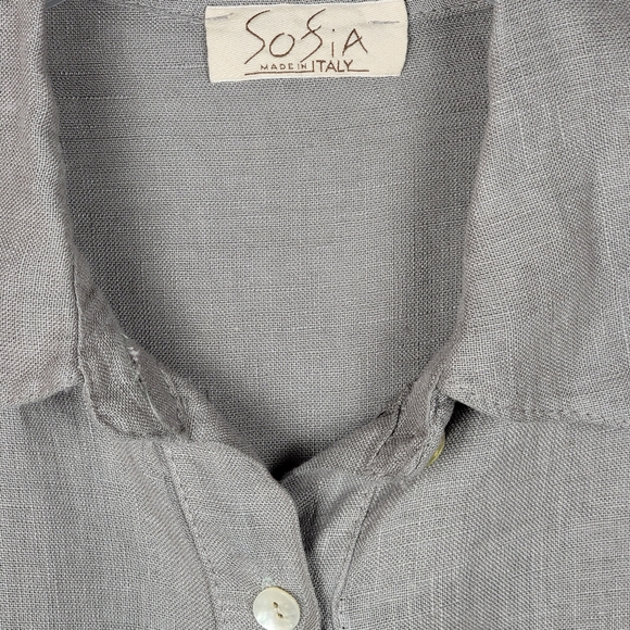 Sofia Italian Made 100% Linen Button Down Top with Button Down Back Detail, sz L - Picture 4 of 5
